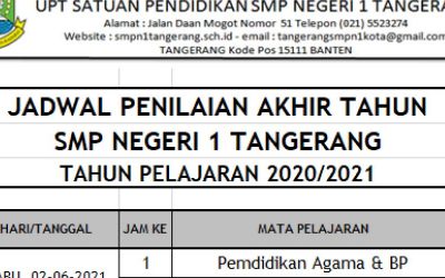 Jadwal Penilaian Akhir Tahun, Tahun Pelajaran 2020 / 2021